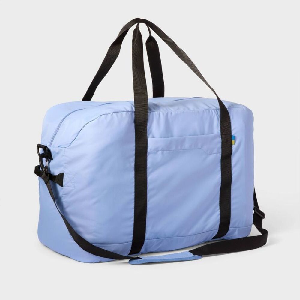 Light Blue Travel Duffle Bag with Black Straps